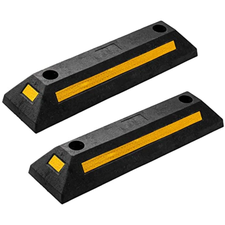 

Heavy Duty Rubber Parking Guide - 2 Pcs Premium Quality Durable Car Garage Wheel Stopper Professional Grade Park with Reflectiv