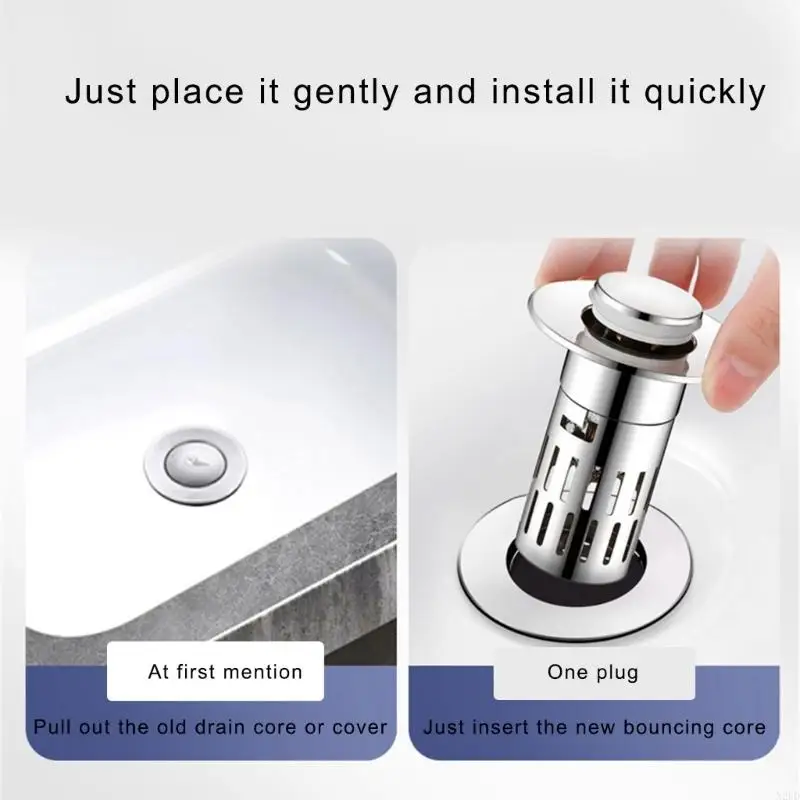 

Bathroom Sink Popup Drain Strainer Hair Catcher with Steel Basket for Household N2UD