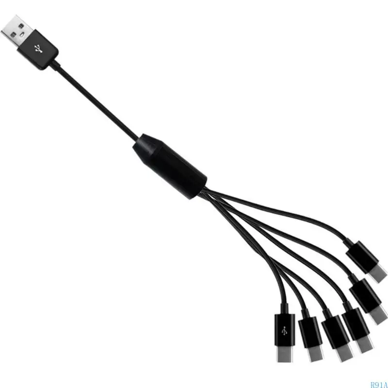 R91A USB 1 a 6 carregamento USB-A para TPYE-C Splitter Adaptador dados do carregador