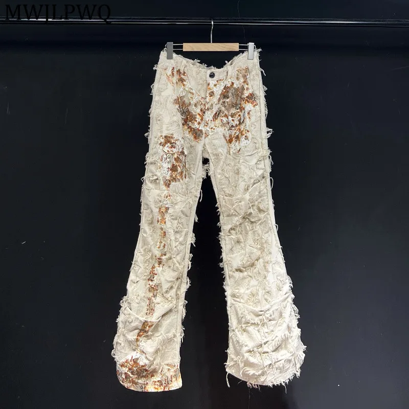 

MWJLPWQ Printed Tassels Design Flared Trousers 2025 New Lace Draped Niched High Street Loose Casual Pants Autumn Male Tide 20982