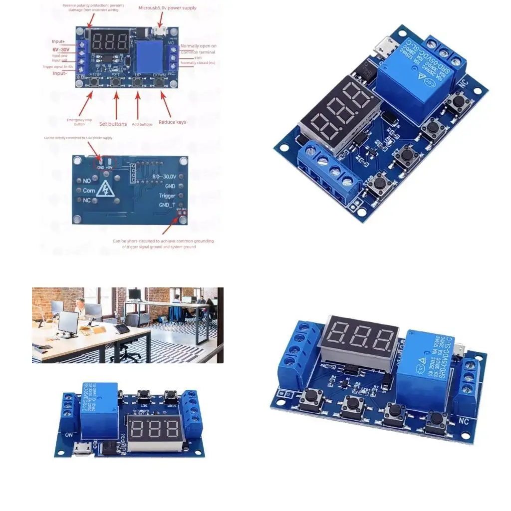 

652F 1 Channel 5V Module Switching Time Delay Circuit Timer Cycle Adjustable for Home Automation Accessories