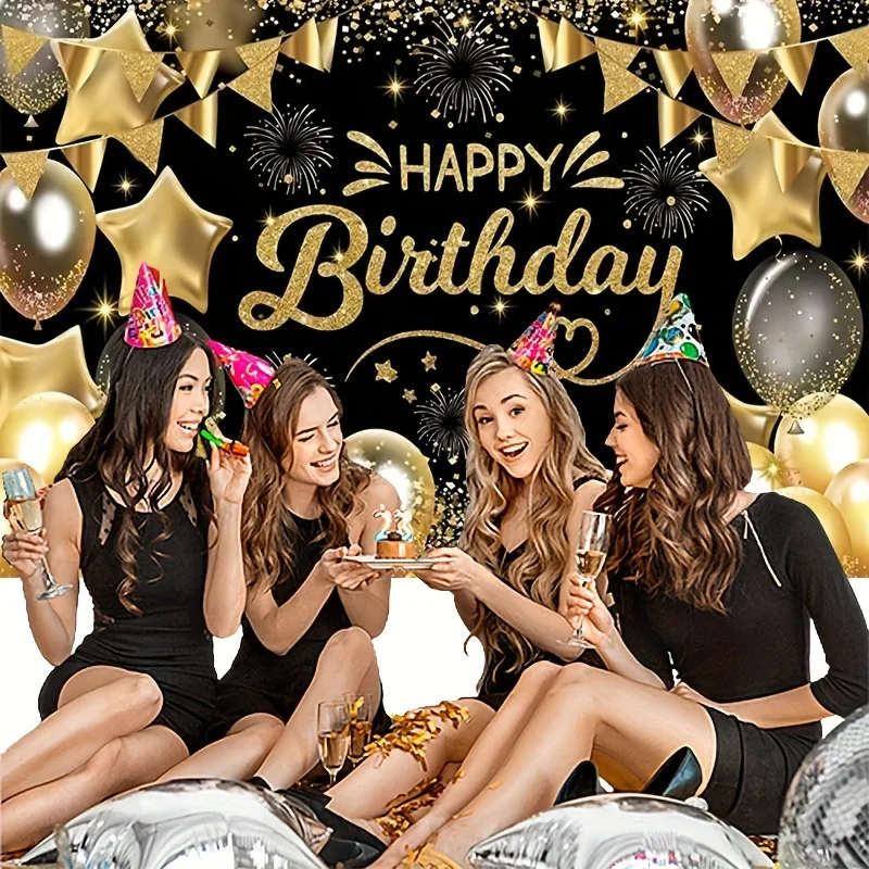 1 black gold birthday party decoration background