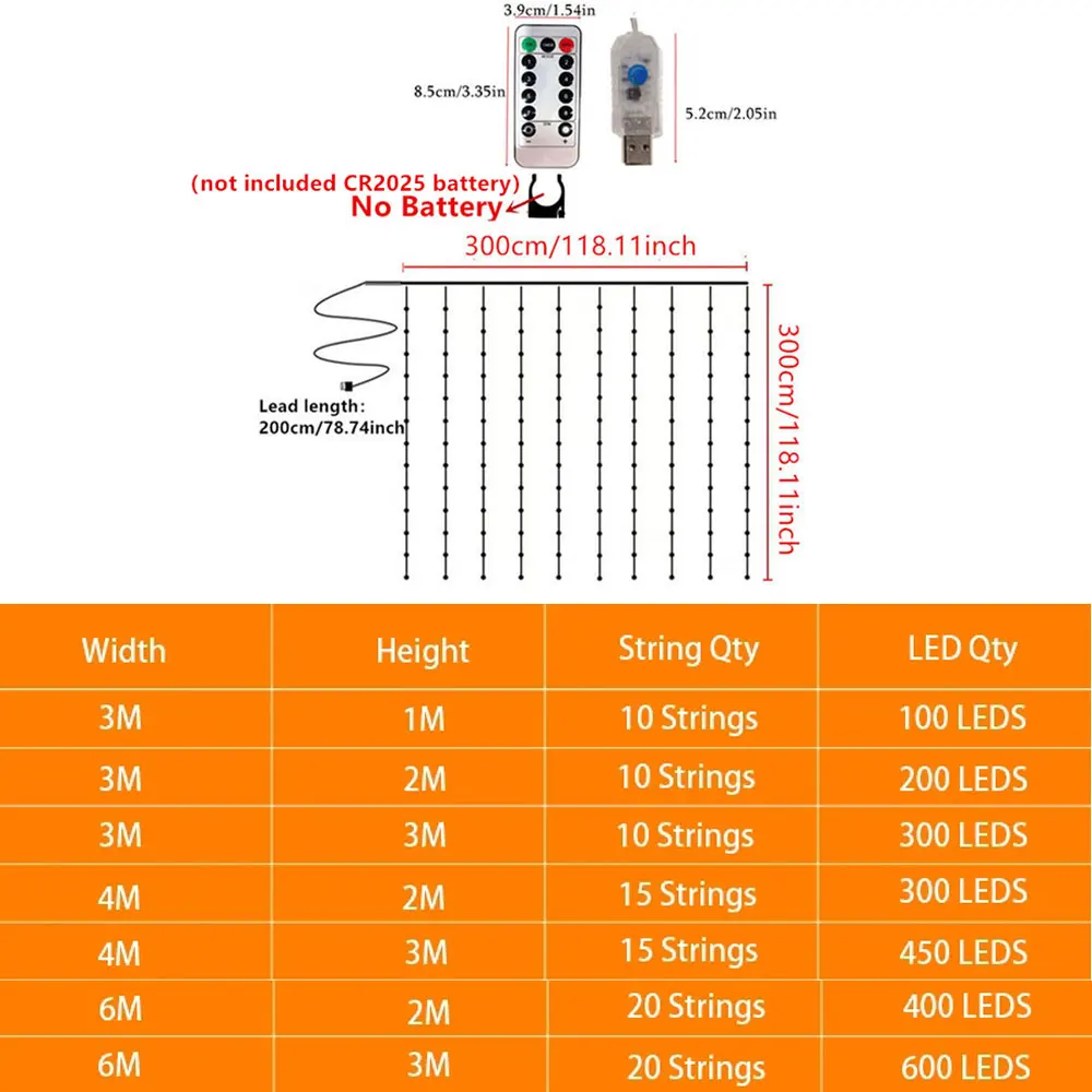 Curtain Garland USB String Lights Fairy Festoon Remote Control New Year Christmas Halloween Decorations for Home Room