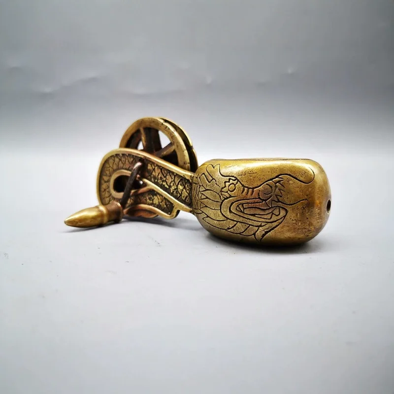 Antique copper object: Double Dragon Ornament, inkstone with traditional design