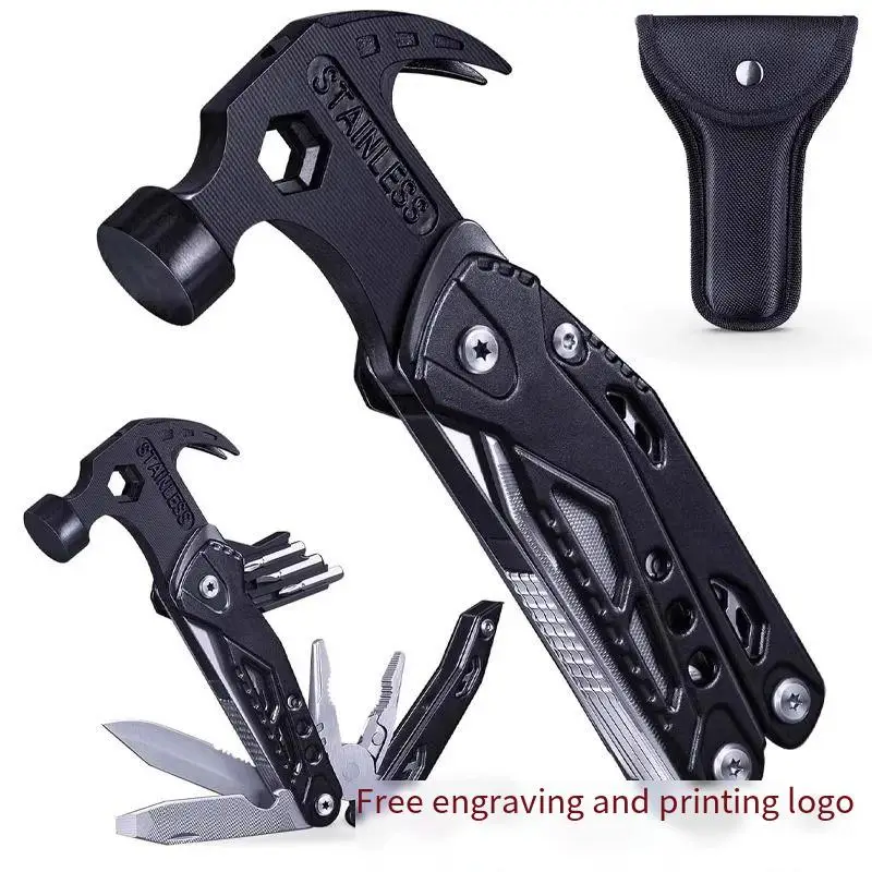 

Aolacow Outdoor Multifunctional Tool Hammer Pliers Folding Knife Sheep Horn Hammer Camping Survival Knife Land Nail Hammer Combi
