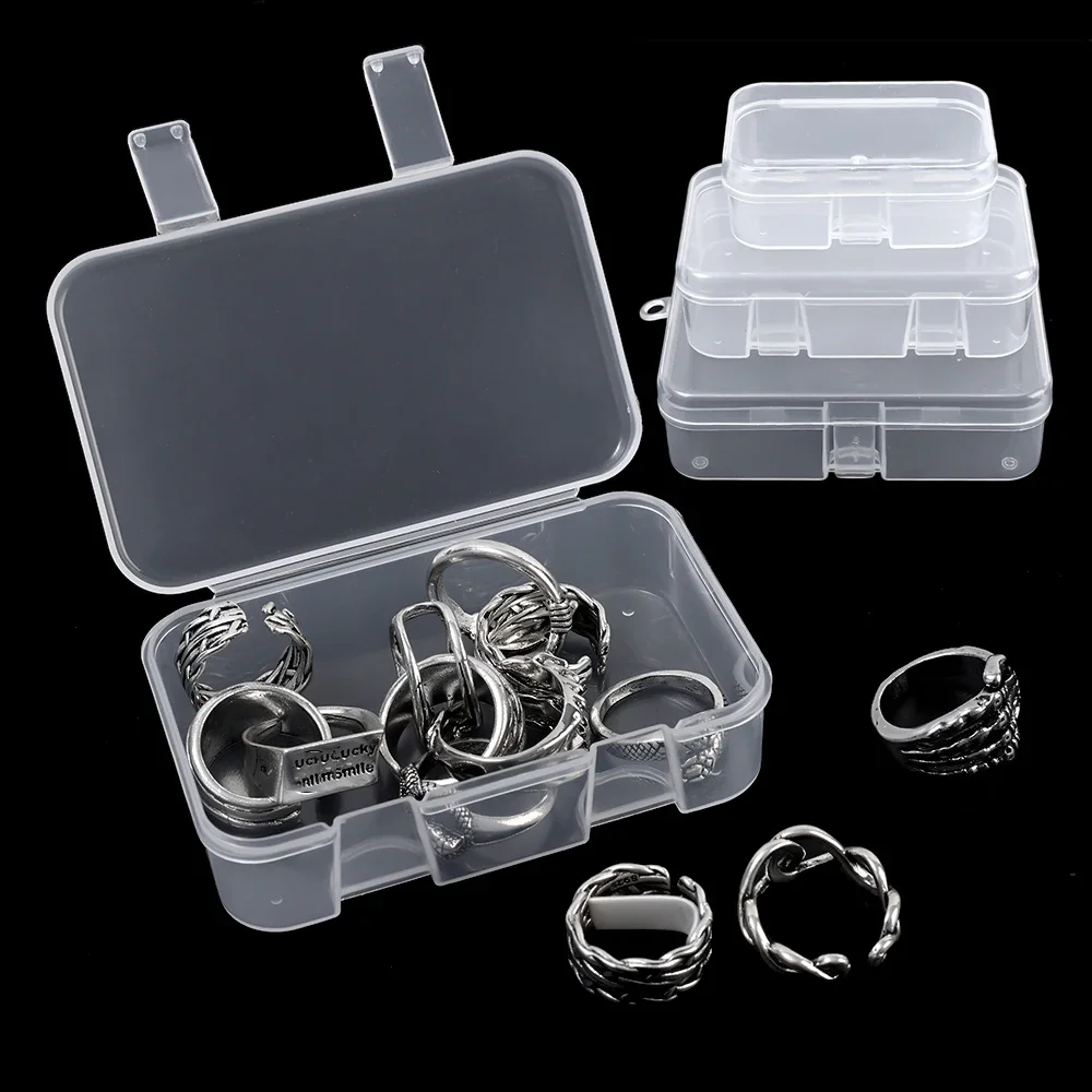 6Pcs Boxes Rectangle Clear Plastic Jewelry Storage Case Container Packaging Box Earrings Rings Beads Collecting Home Organizer