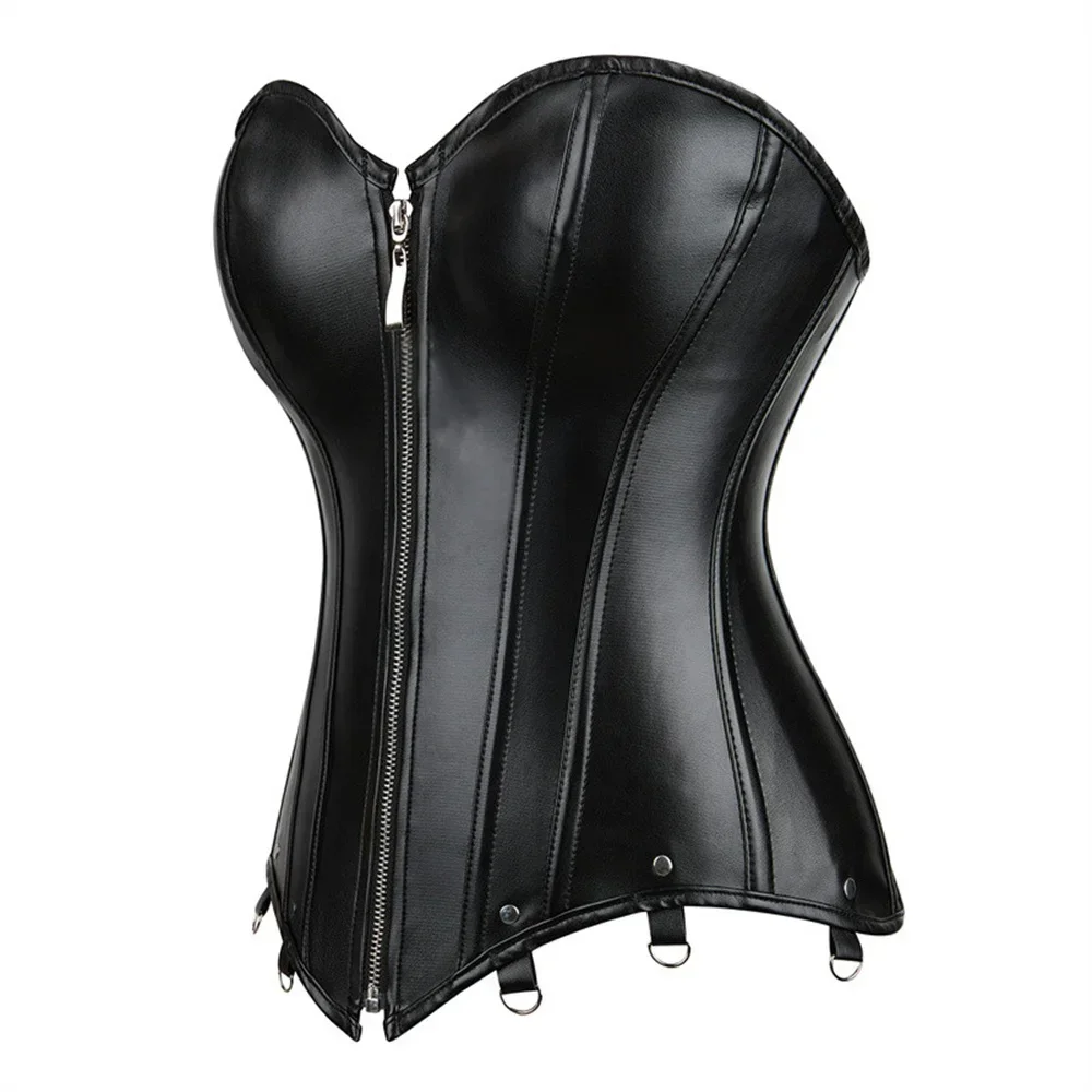 Women\'s Bustiers Faux Leather Corset Top Zipper Plus Size Pirate Burlesque Corsetto