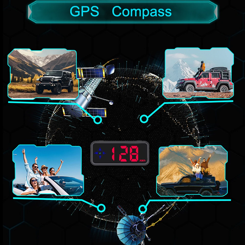 Windshield Speed Projector with Compass Colorful LED Display Digital Car HUD Plug and Play GPS HUD Car Electronics Accessories