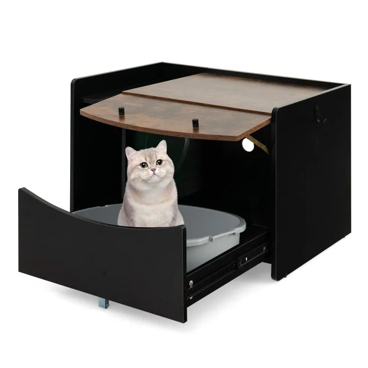 

Cat Litter Box Wooden Cat Furniture Hidden Enclosed Cat Box With Pull-out Drawer