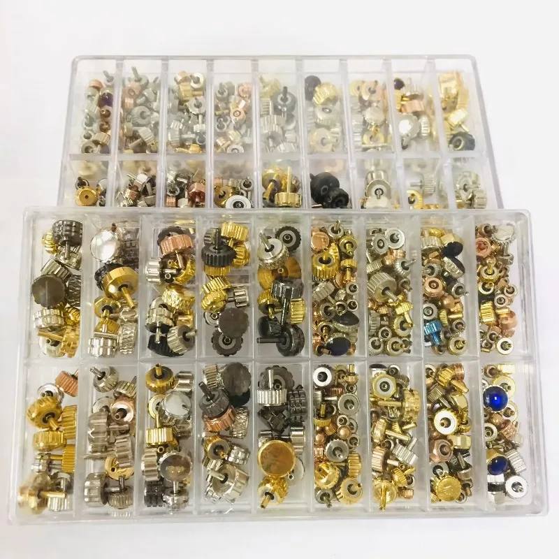 160PCS Assorted Silver Gold Watch Crown Replacement Waterproof Down Screw Copper Bronze Link Accessories Assortment Part Kit