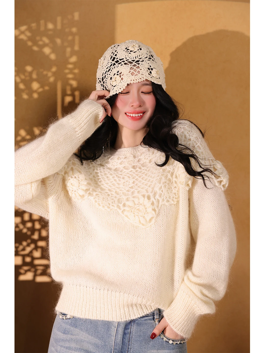 

Handmade Petal Needle Sweater Overhead Sle Chinese Sle Loose Fit Women's Long Sve Knitted Sweater Dangdang Somes