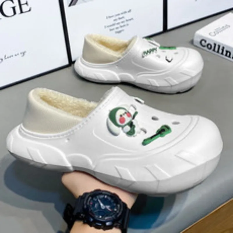 

Зимние хлопковые тапочки, мужская обувь, мягкая удобная уличная теплая женская обувь, сохраняющая тепло, короткие плюшевые мужские сабо без шнуровки