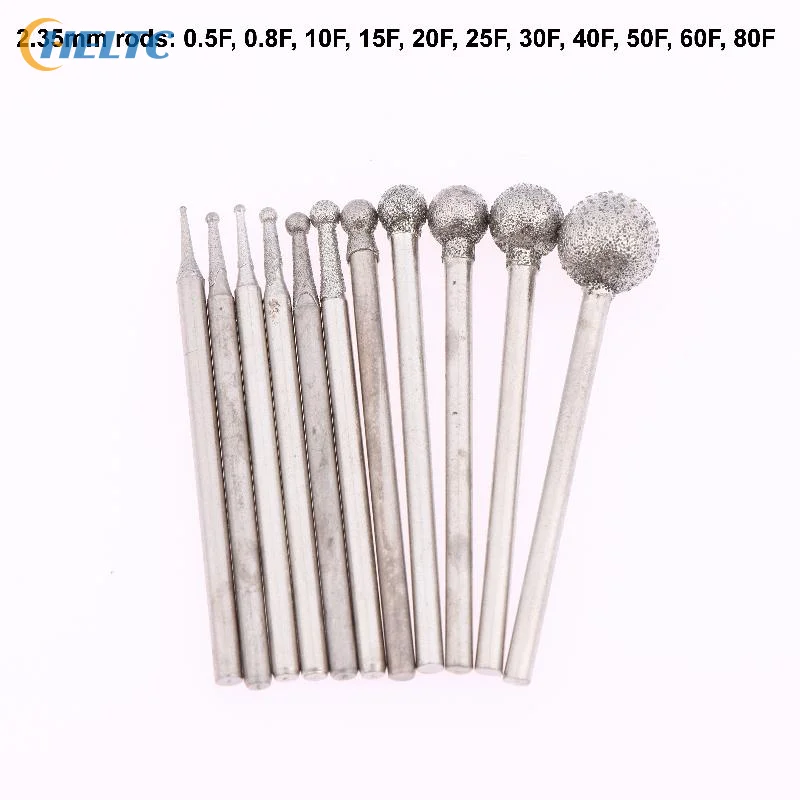 1/2Set Metal Diamond Grind Needle Head Cutter Jade Carve Tool Engrave Rotary Spherical Burr Tool 2.35mm Shank Round Ball
