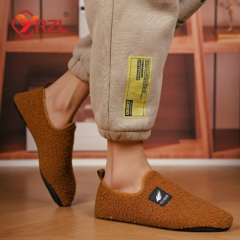 Yrzl chinelo de inverno masculino chinelos de algodão disigner quente casa interior sapatos casuais de alta qualidade antiderrapante pelúcia inverno casal sapatos