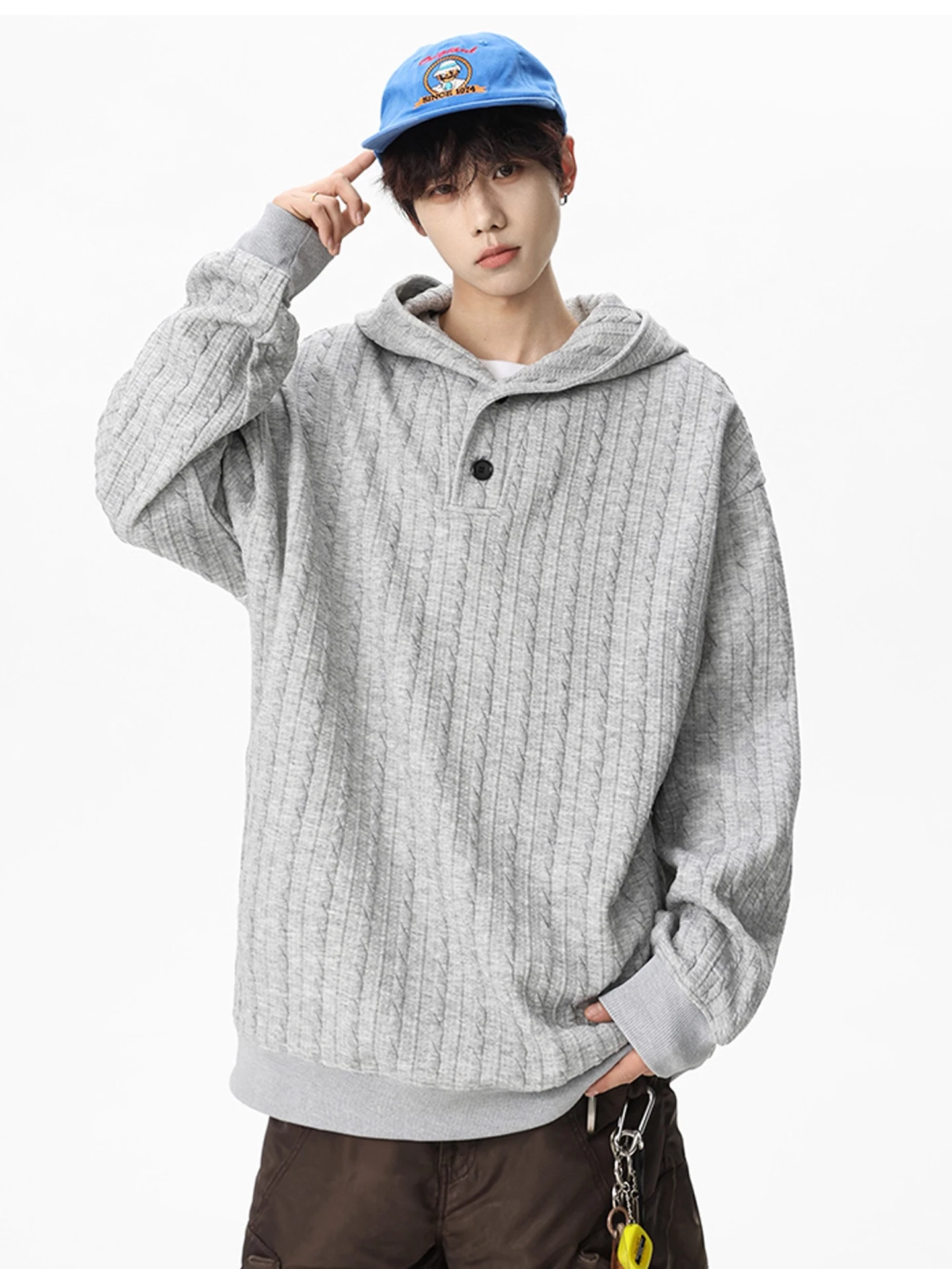 

Мужская вязаная толстовка свободного кроя, осенняя, модная, брендовая, фактурная, плотная, с воротником-стойкой, повседневная, длинная, молодежная