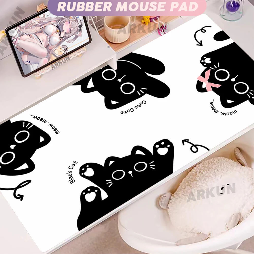 XXL Fashion Hot Luxury Black And White Kawaii Cute Cartoon Cat Mouse Pad Keyboard Large Gaming Accessories PC Laptop Table Mat