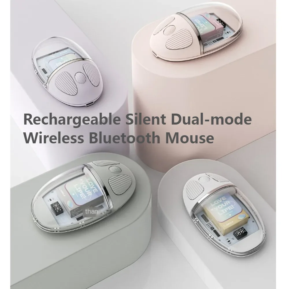 

Fashion Convenience Rechargeable Mute Dual-mode Wireless Bluetooth Mouse Office Laptop Desktop Computer Universal For Girl Gifts