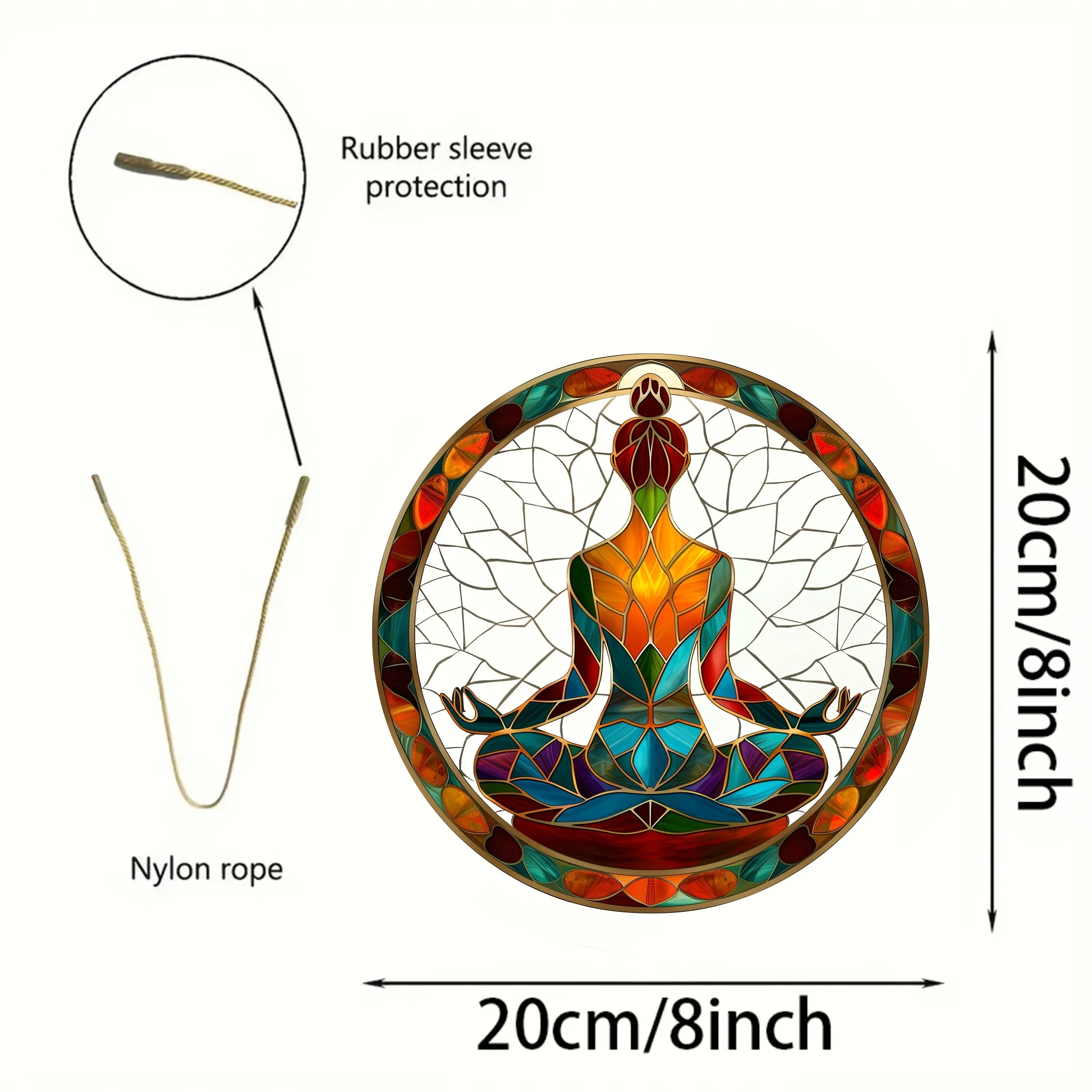 Yoga Symbol Stained Glass Suncatcher,Round Acrylic Hanging Decor,Garden,Porch,Window Decoration,Ideal Birthday Gift for Friends