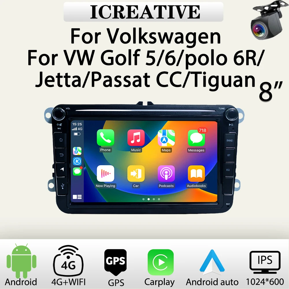 8‘’ Car Radio Android 2Din for Volkswagen Golf 5/6 Polo 6R VW Jetta Passat CC Tiguan Autoaudio Carplay Multimedia Navigation GPS