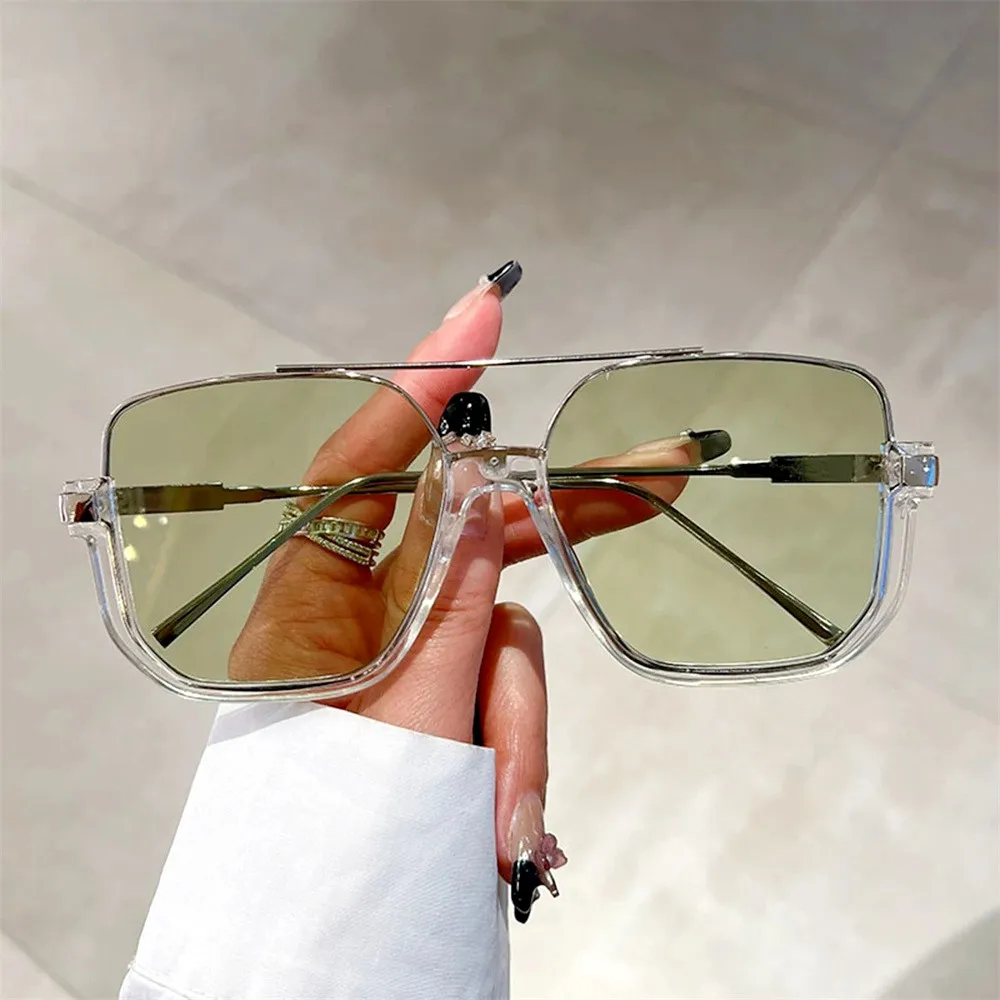 Vintage Oversized Metal Half-Frame Sunglasses Fashion Men Women Square Shades Trendy Ins Popular Brand Design UV400 Glasses