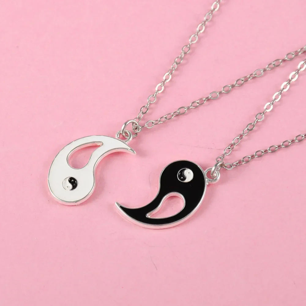 Elviragirl 2Pcs/set Taiji Bagua Yin Yang Hollow Best Friend Necklace BFF Friendship Jewelry Gifts for Kids