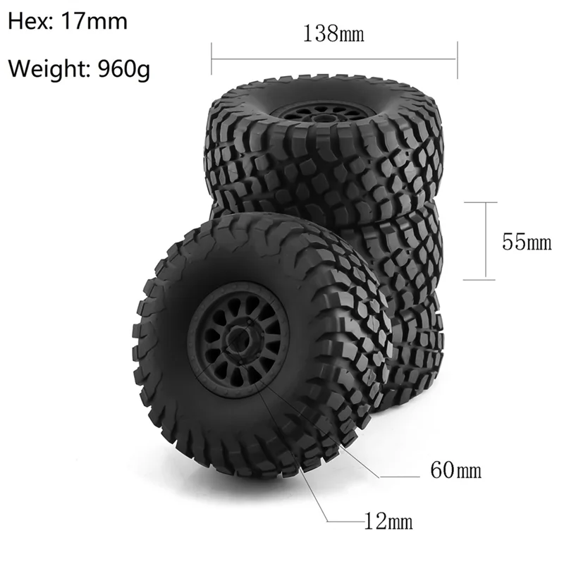 4Pcs 138mm 1/7 Desert Short Course Truck Tire 17mm Wheel Hex for TRAXXAS UDR ARRMA Mojave Yikong DF7 FS RC Car,2