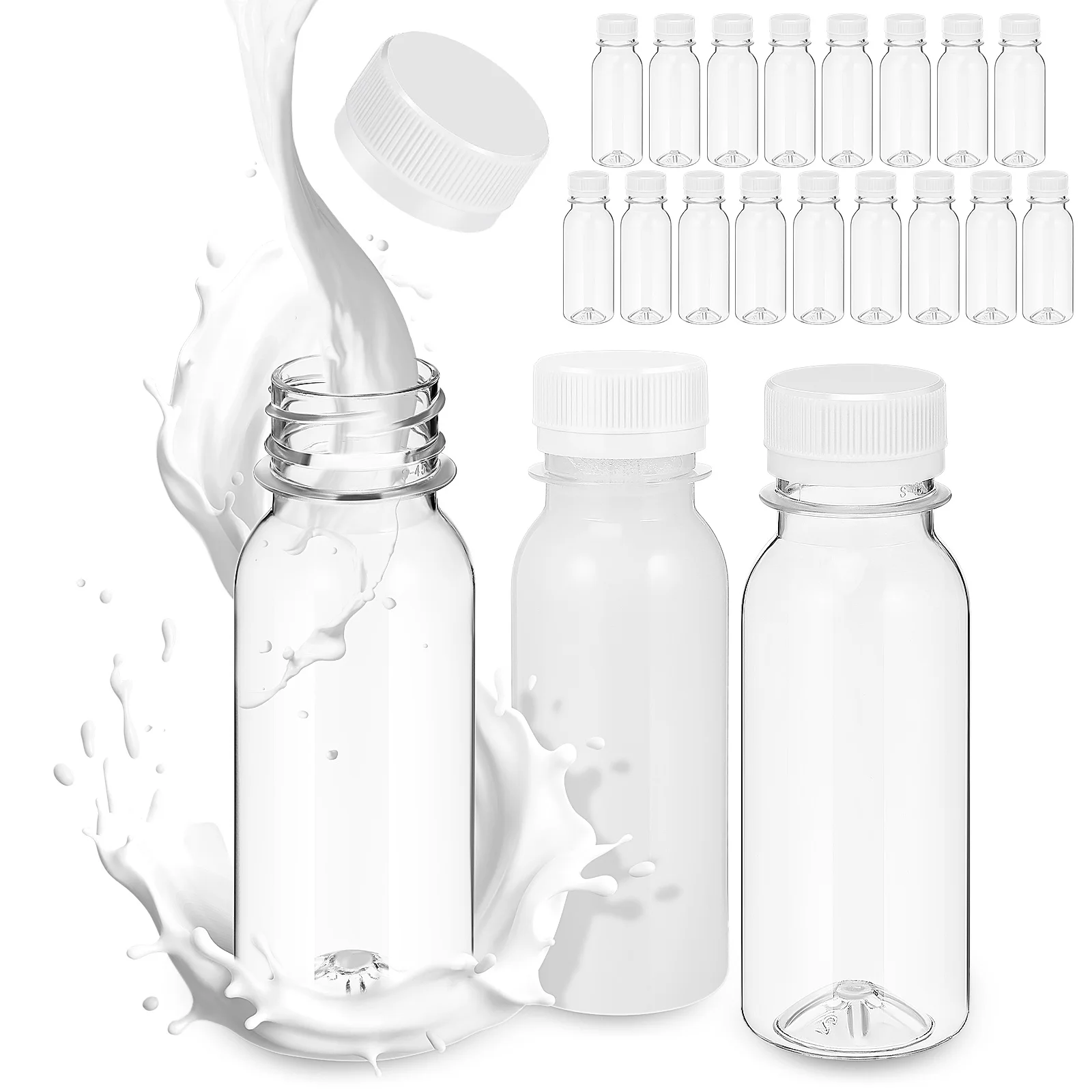

20pcs Empty Juice Bottles With Lids Smoothie Drink Containers For Milk Tea Reusable Clear Leakproof Milk Bottles For Outdoor