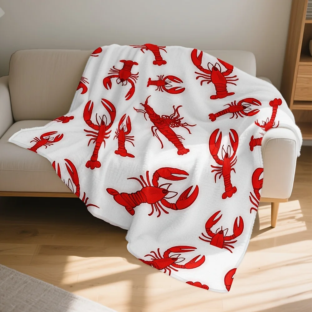 Cozy Lobster Print Throw Blanket for Living Room Sofa Bed Decor Seafood Design Soft Plush Throw Textile 150x200cm