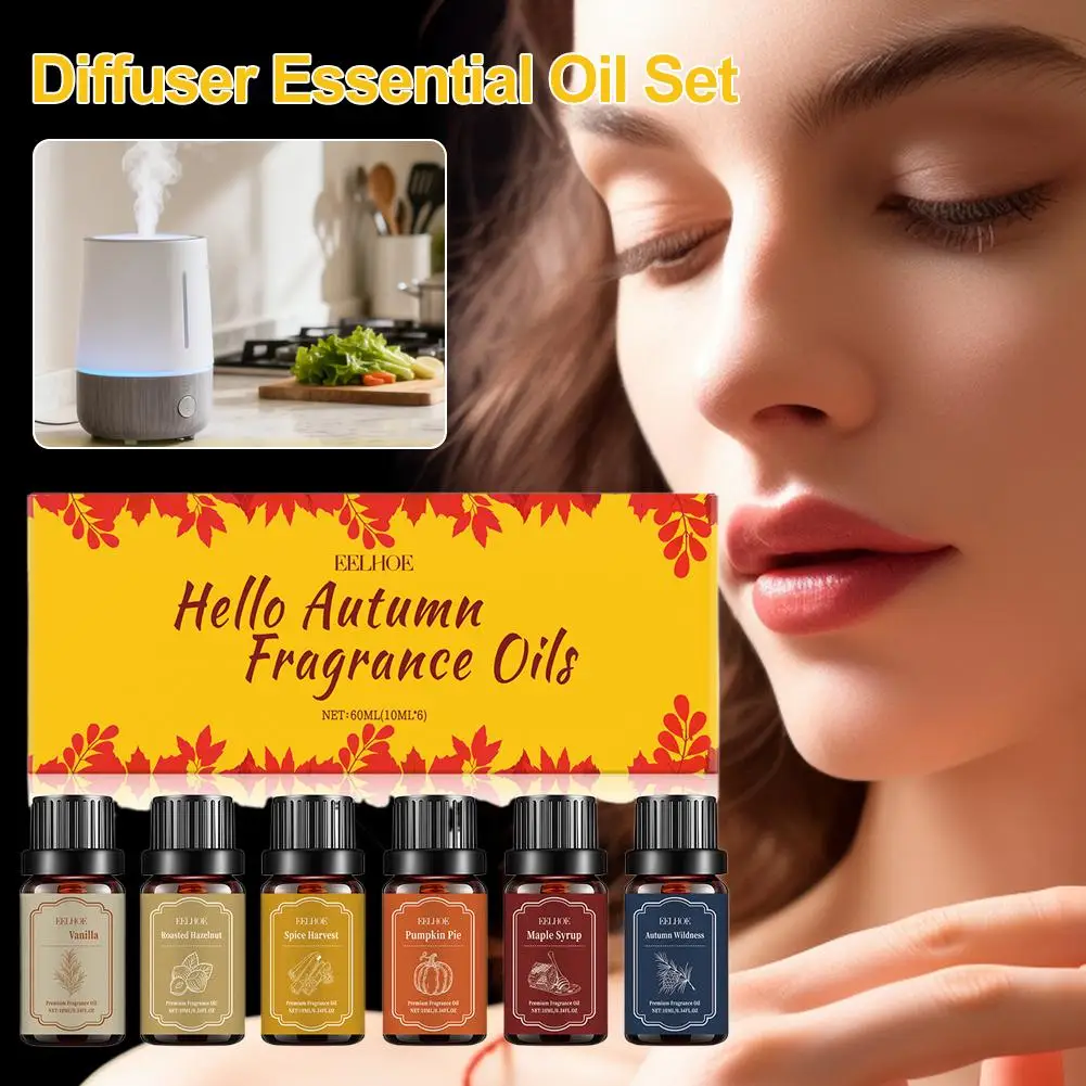 Conjunto de óleos essenciais de aromaterapia, 10ml * 6 peças, para difusor de aromaterapia, cria atmosfera doméstica confortável, aromas à base de plantas