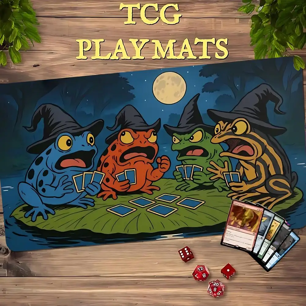 Lotus Leaf Frog Council Mouse Pad Card Playmat Stitched with Magic Zones Game Mats Tabletop for MTG/TCG Battle Mat