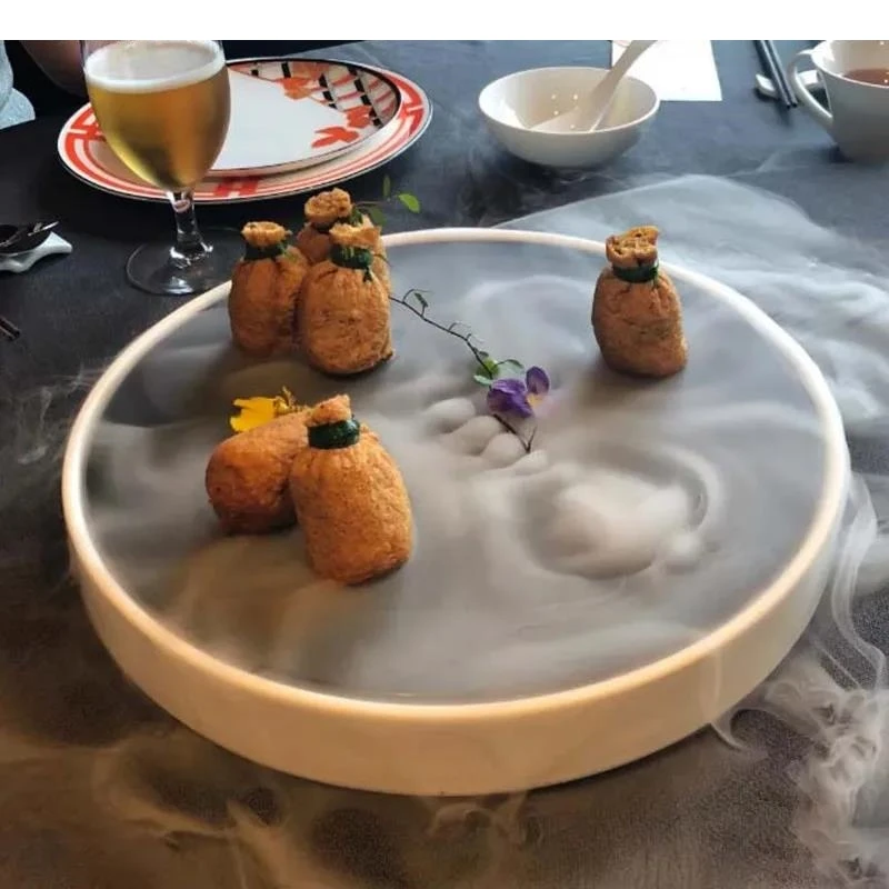 

Solid Color Round Ceramic Tableware Hotel Restaurant Dry Ice Plate Dishes Decorative Japanese Sashimi Sushi