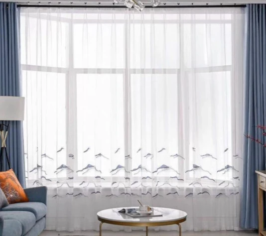 New Simple Retro Chinese Style Mountain and River Embroidered Curtains Living Room Bedroom Balcony Blackout Curtains