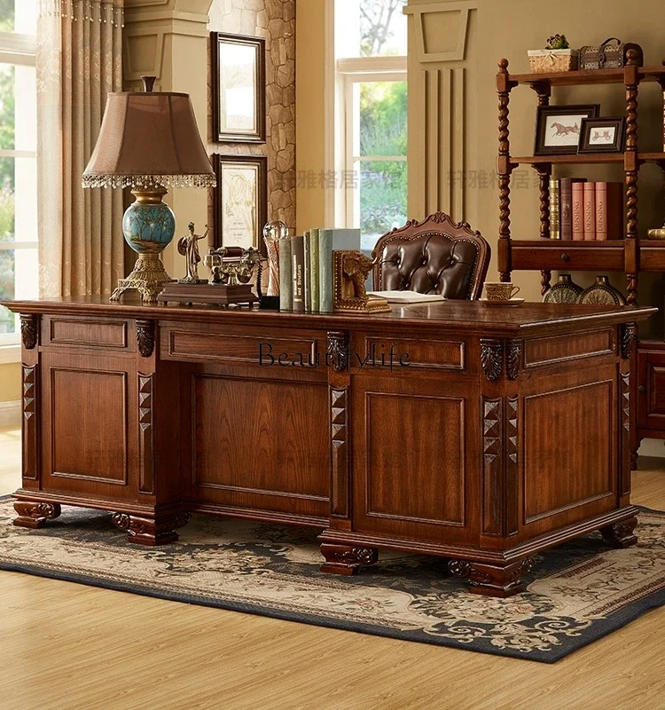 American solid wood computer desk European luxury calligraphy writing desk