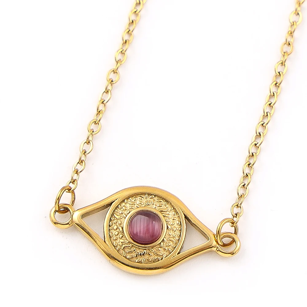 

Evil Demon Eye Vintage Amethyst Pendant Choker Necklace for Women Stainless Steel Gold Plated Chain Necklaces Jewelry Gift