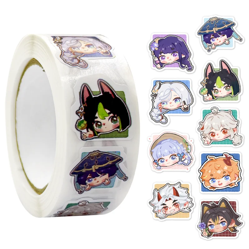 

500PCS Aether Lumine Paimon Game Peripheral Square Frame Roll Genshin Impact Stickers Decorative Notebook Cartoon Cute Stickers