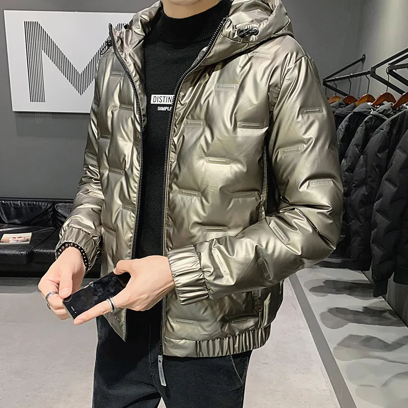 Short Bright Face Down Jacket Men\'s Winter Light Luxury Waterproof Hooded White Duck Down Warm Coat 2024 New Lightweight Parka