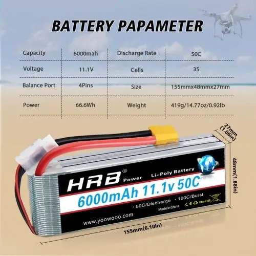 HRB 6000mah 3S 11.1V 50C Lipo Battery For RC Car