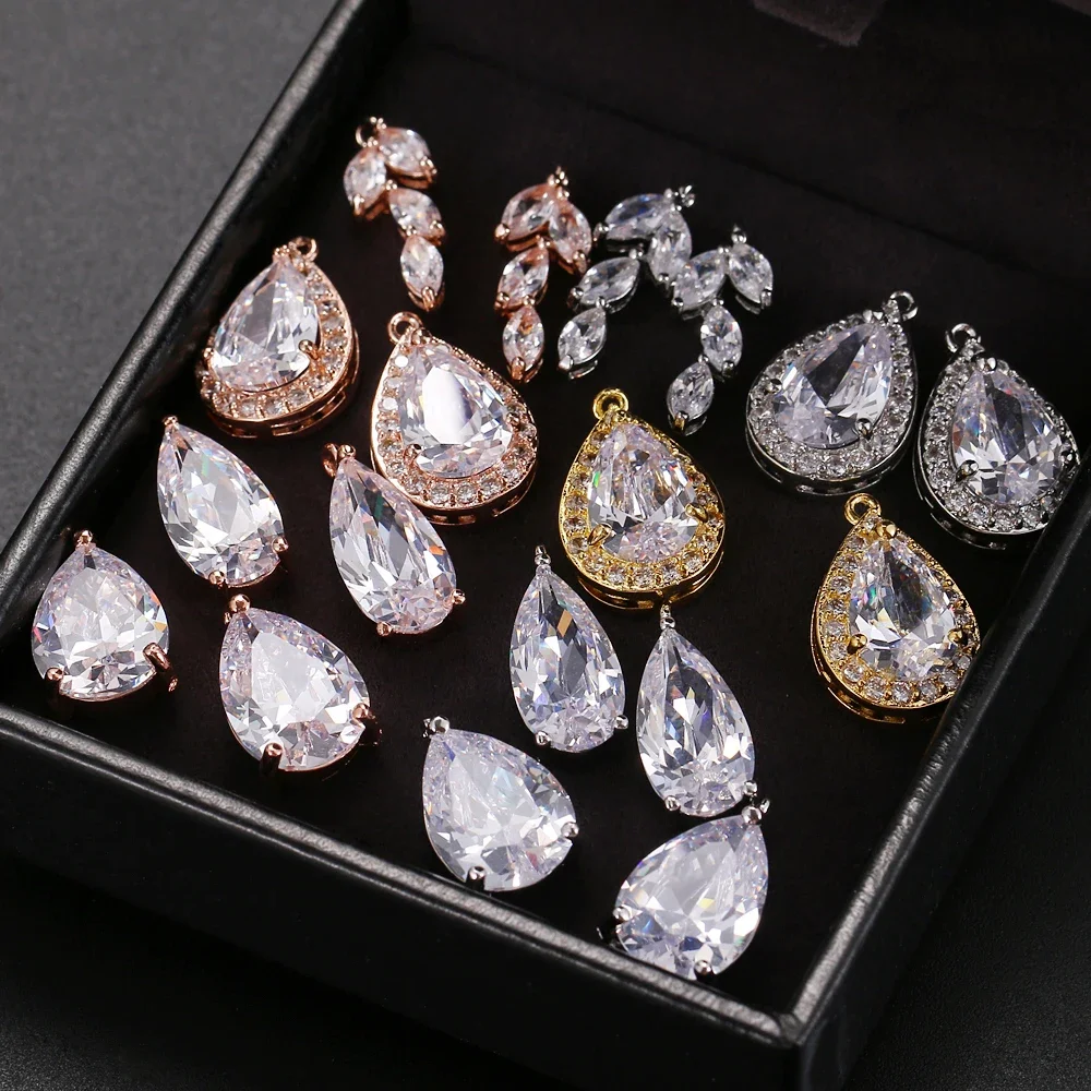 AAA White Cubic Zirconia Stones Jewelry Accessories for Stud Earrings Leaf Pear Shape CZ DIY Jewelry Beads Zircon Stone