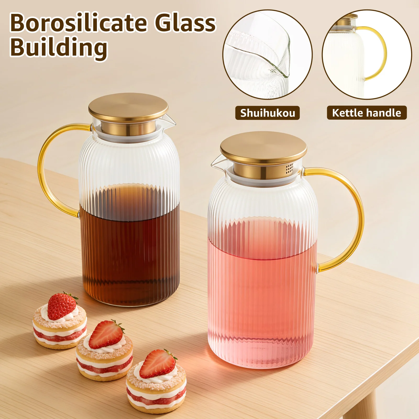 Water Jug Transparent Glass or Plastic Cold Water Kettle And Cup Juices Drinks Water Pot Large Capacity Office Household Jug