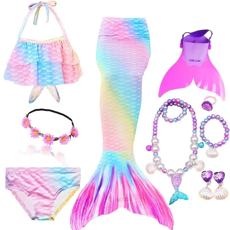 Cola de sirena con aleta monofin para niños, traje de baño para nadar, disfraces de Cosplay para niñas