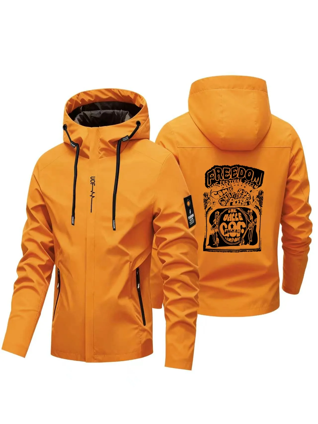 2026 New Model Men's Autumn-Winter Windproof Hooded Jacket with Full Zipper, Printed Outdoor Hiking Leisure Streetwear Jacket