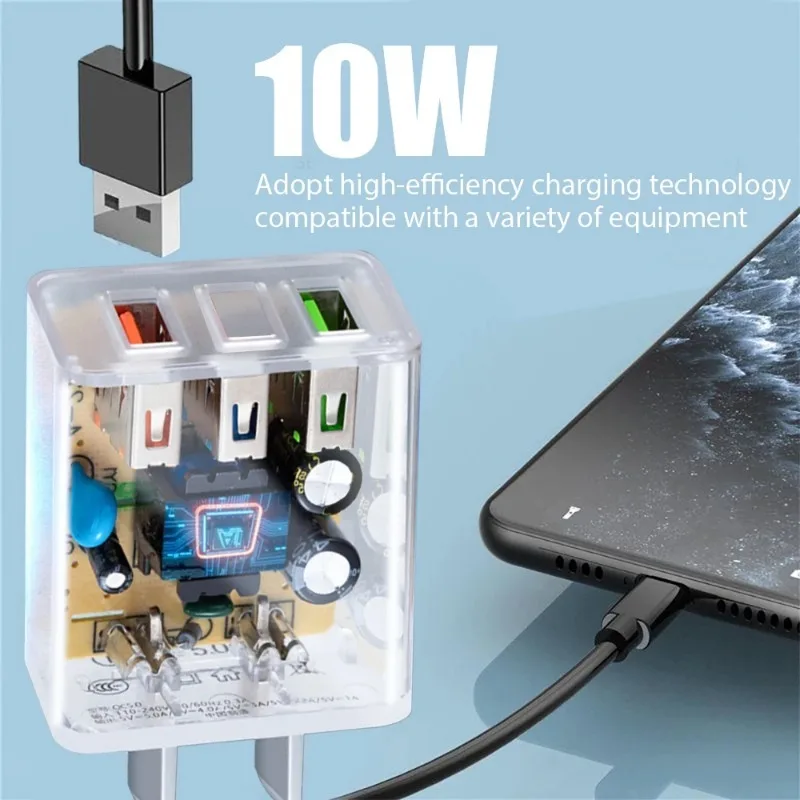 10W Transparent Charger Block Type-C USB Fast Charging Phone Charger Adapter GaN Multi Port Travel Wall Plug for Phone Tablet