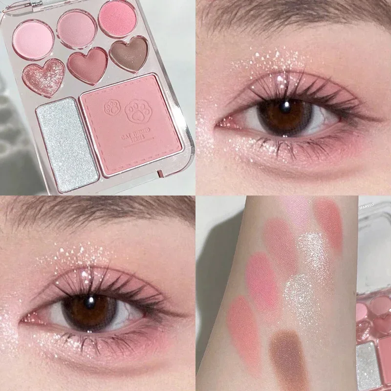 Paleta de sombra de ojos con forma de corazón de amor, 8 colores, colorete Facial, brillo Natural, paleta de sombras de ojos rosas, cosméticos de maquillaje de ojos delicados