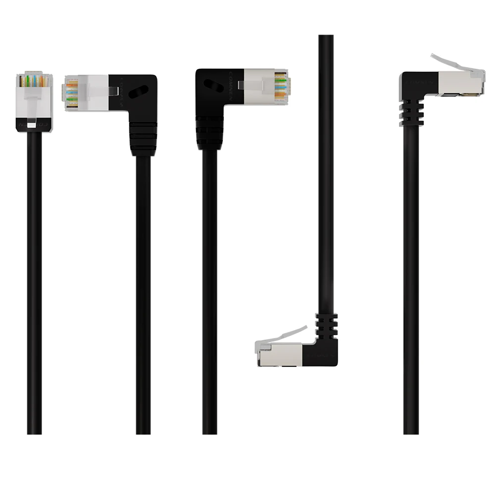 Patchtek Cat6A câble Ethernet F/UTP 90 Angle droit/gauche/haut/bas câble court mince RJ45 internet pour panneau de raccordement pour commutateur PS5