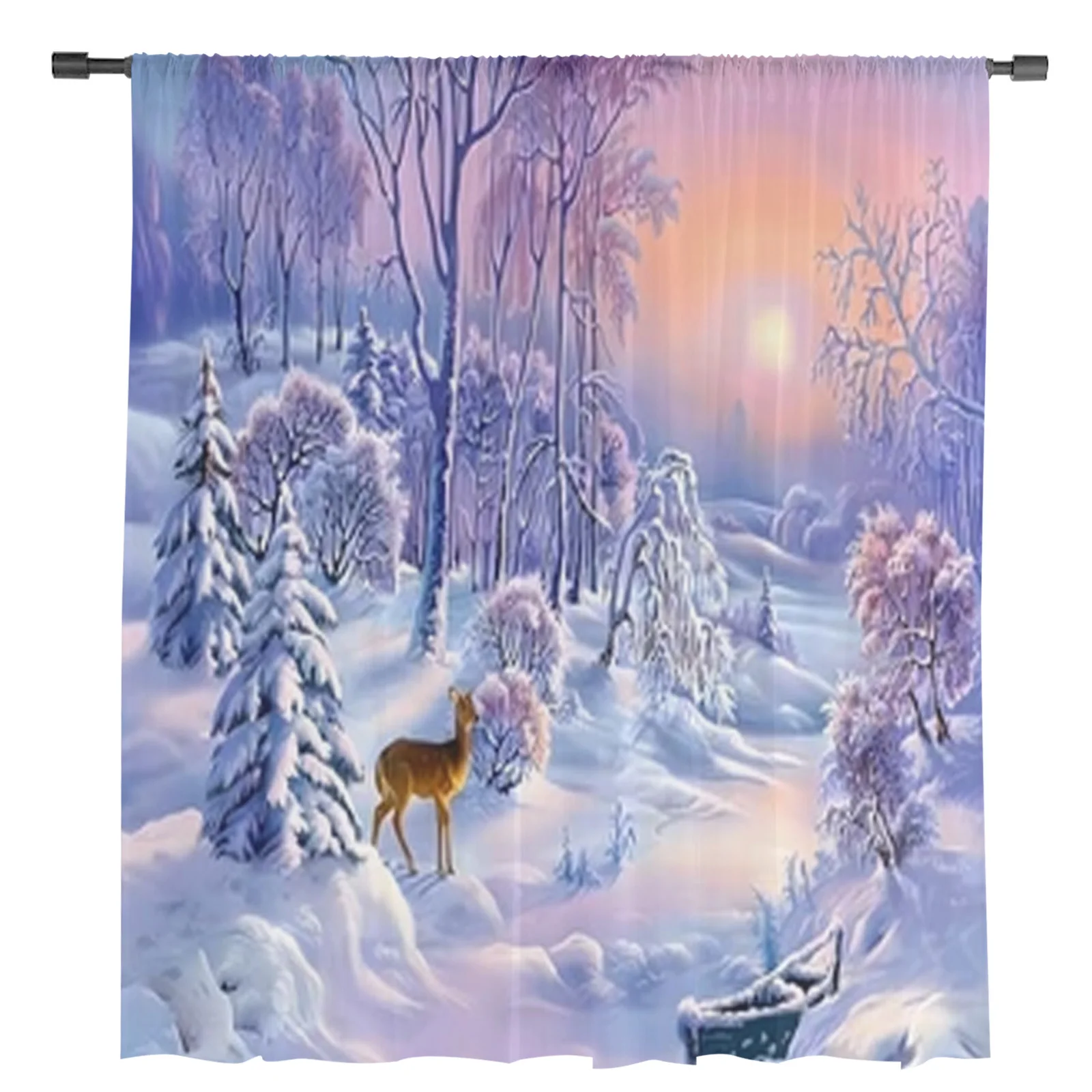 Beautiful Deer And Winter Snow Chiffon Sheer Curtains For Living Room Bedroom Decor Kitchen Window Voiles Tulle Curtain