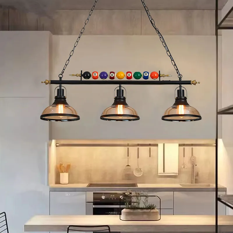 Lampe à suspension de billard rétro LED avec 3 abat-jour en verre lustre réglable Table à manger pour Bar lumières de décoration industrielle intérieure