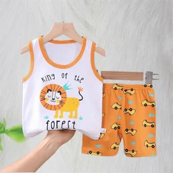 Cartoon Lion Vest+Shorts 2-Piece Clothing Set Pajamas Summer Kids Baby Boys Girls Cotton Casual Tracksuit Clothes Suit 0-6 Years