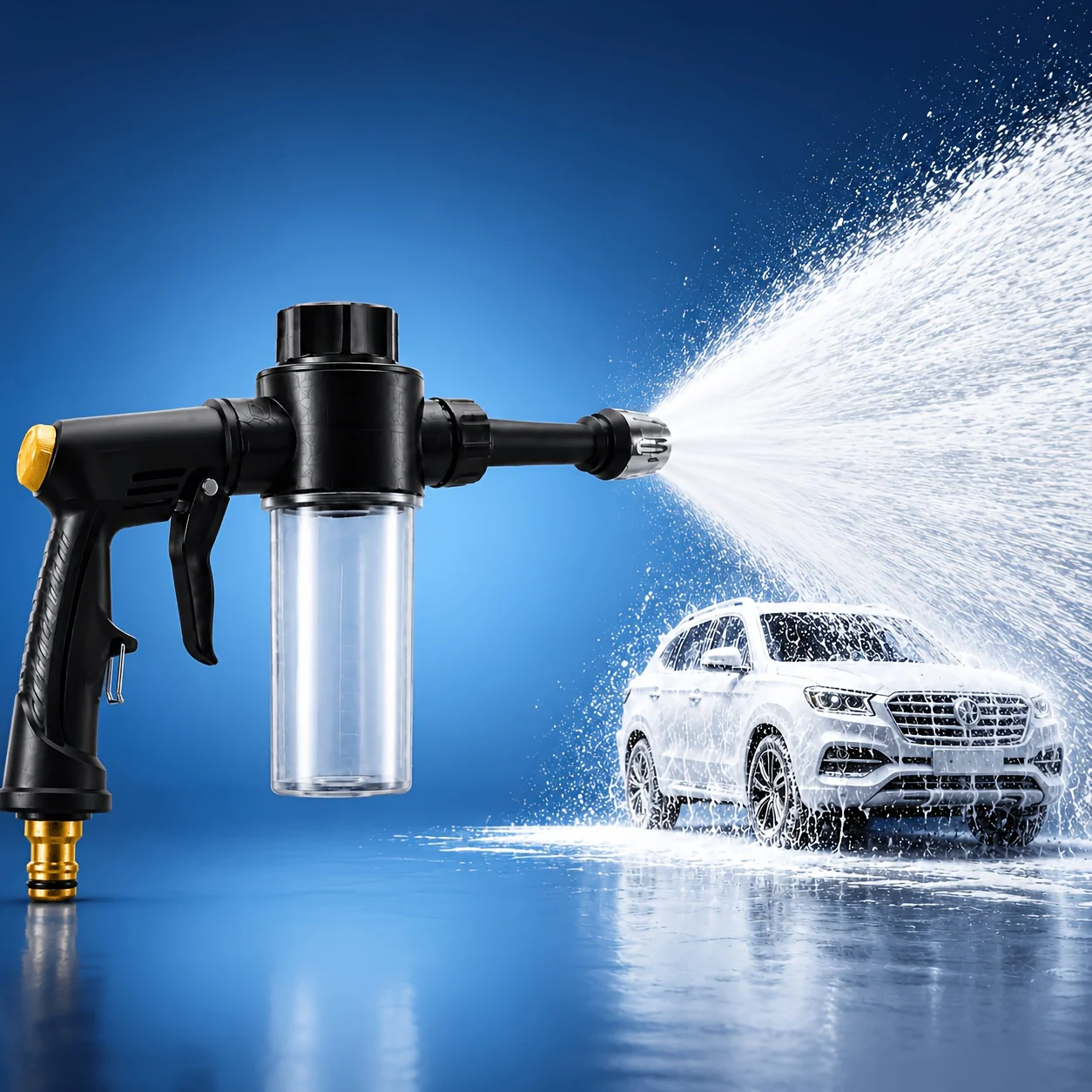 Powerful High Pressure Car Washer Gun, Foam Sprayer with Transparent Soap Bottle, Adjustable Jet for Car, Patio, Garden Cleaning