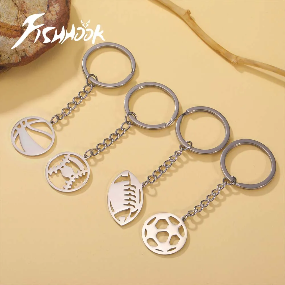 Soccer Basketball Rugby Football Baseball Keychain Ball Player Gift For Women Men Father Stainless Steel Key Chain Ring Sports