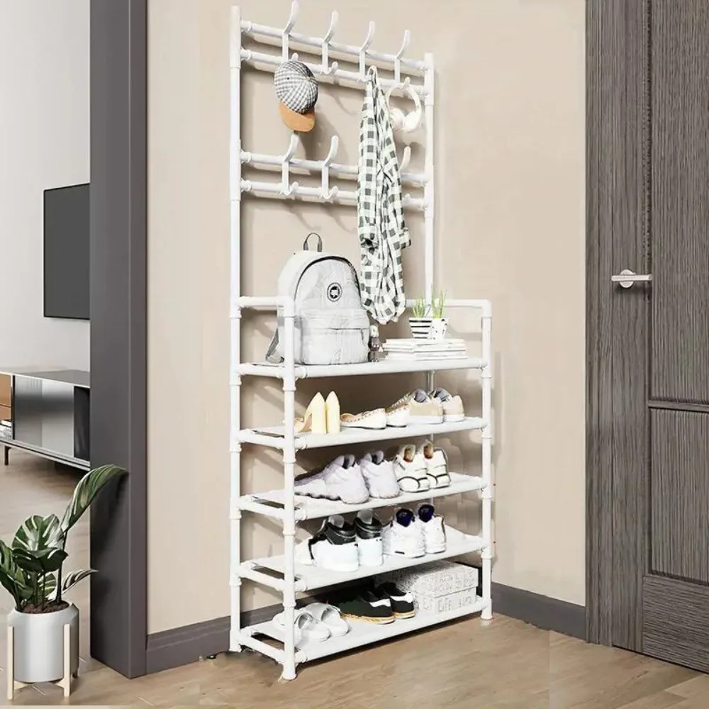 

1 Piece Free Standing Entrance Coat & Shoe Rack with Hooks, Multi-layer Hallway Shoe Storage Rack, Shoe Rack Organizer, Suitable